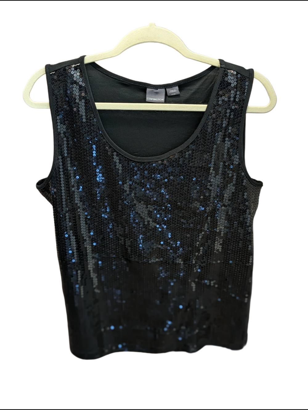 Covington Black Sequin Tank Top Maximalist Business Casual Glam Feminine Chic